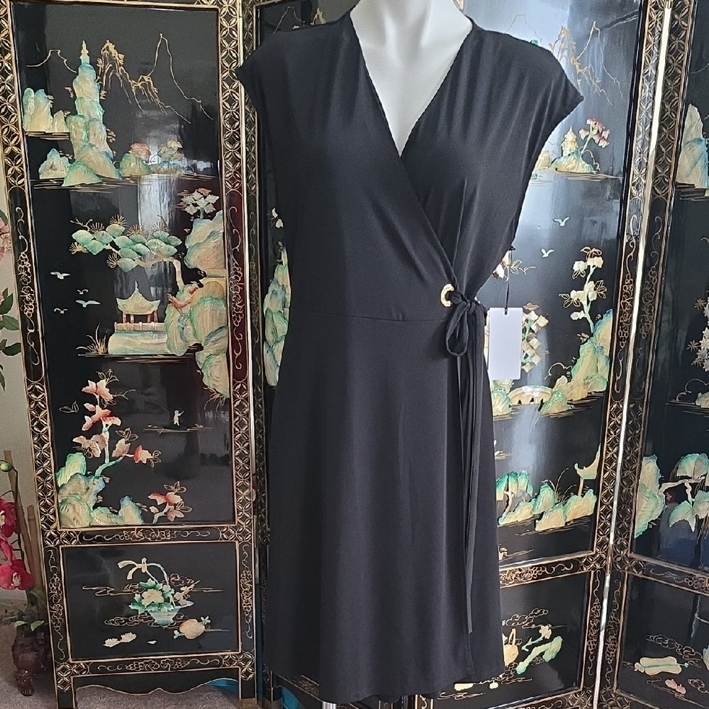 Elegant Black Midi Wrap Dress